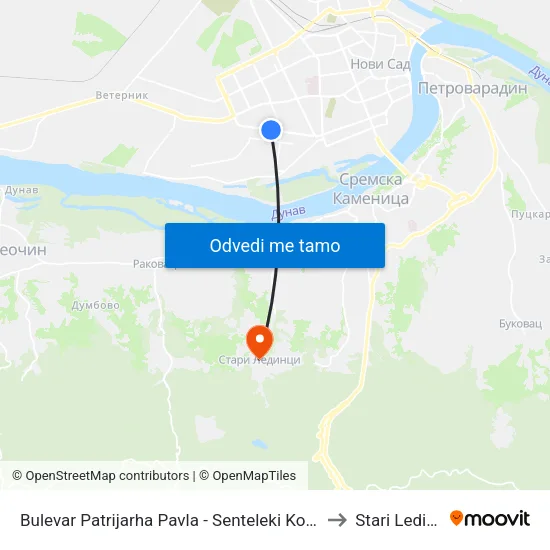 Bulevar Patrijarha Pavla - Senteleki Kornela to Stari Ledinci map