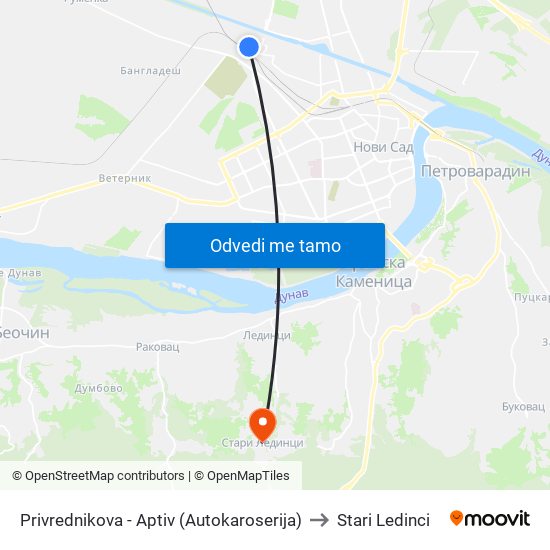 Privrednikova - Aptiv (Autokaroserija) to Stari Ledinci map