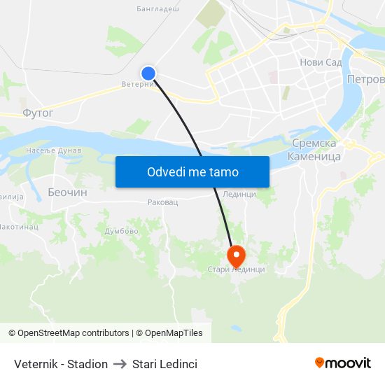 Veternik - Stadion to Stari Ledinci map