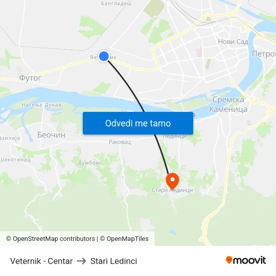 Veternik - Centar to Stari Ledinci map