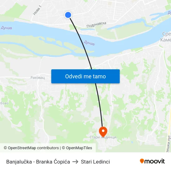 Banjalučka - Branka Ćopića to Stari Ledinci map