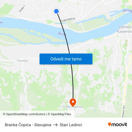 Branka Ćopića - Slavujeva to Stari Ledinci map