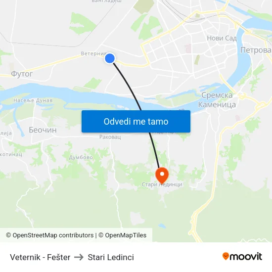 Veternik - Fešter to Stari Ledinci map