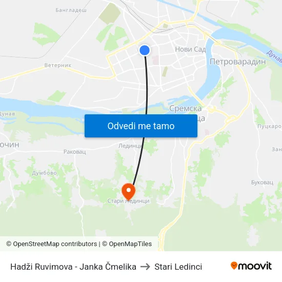 Hadži Ruvimova - Janka Čmelika to Stari Ledinci map