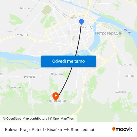 Bulevar Kralja Petra I - Kisačka to Stari Ledinci map