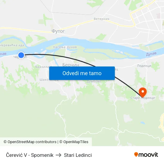 Čerević V - Spomenik to Stari Ledinci map