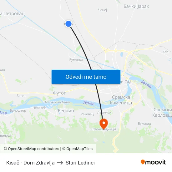 Kisač - Dom Zdravlja to Stari Ledinci map