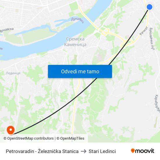 Petrovaradin - Železnička Stanica to Stari Ledinci map