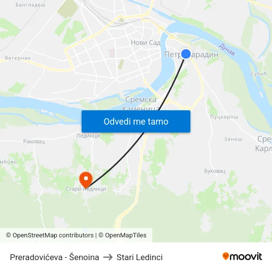 Preradovićeva - Šenoina to Stari Ledinci map