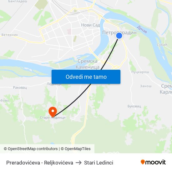 Preradovićeva - Reljkovićeva to Stari Ledinci map