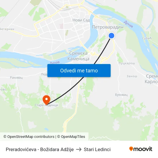 Preradovićeva - Božidara Adžije to Stari Ledinci map