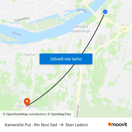 Kamenički Put - Rtv Novi Sad to Stari Ledinci map