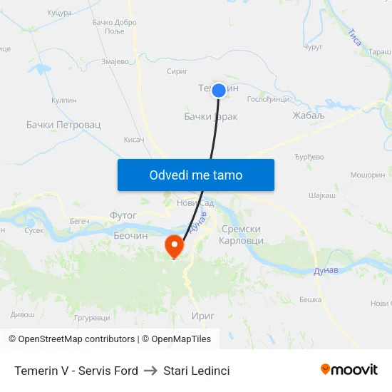 Temerin V - Servis Ford to Stari Ledinci map
