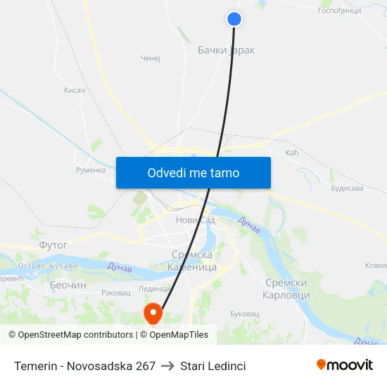 Temerin - Novosadska 267 to Stari Ledinci map