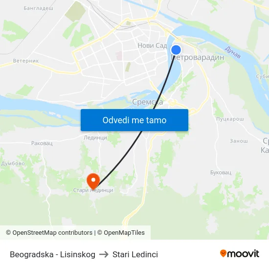 Beogradska - Lisinskog to Stari Ledinci map