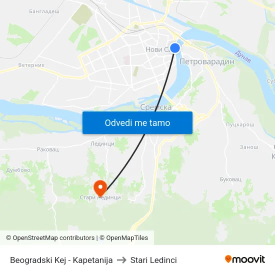Beogradski Kej - Kapetanija to Stari Ledinci map