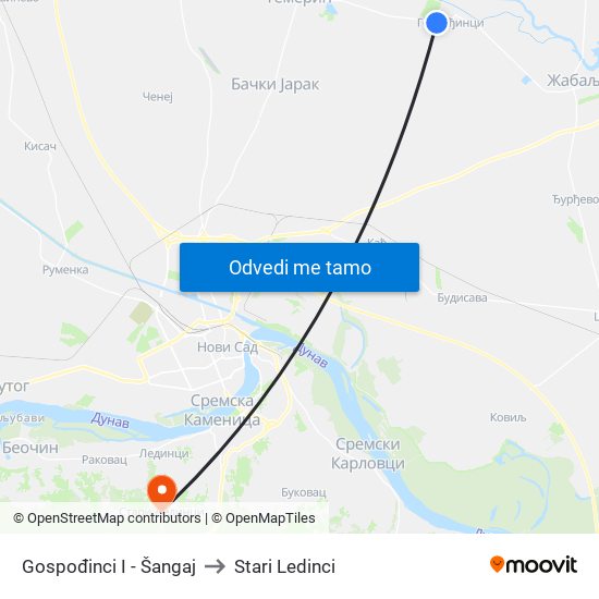 Gospođinci I - Šangaj to Stari Ledinci map
