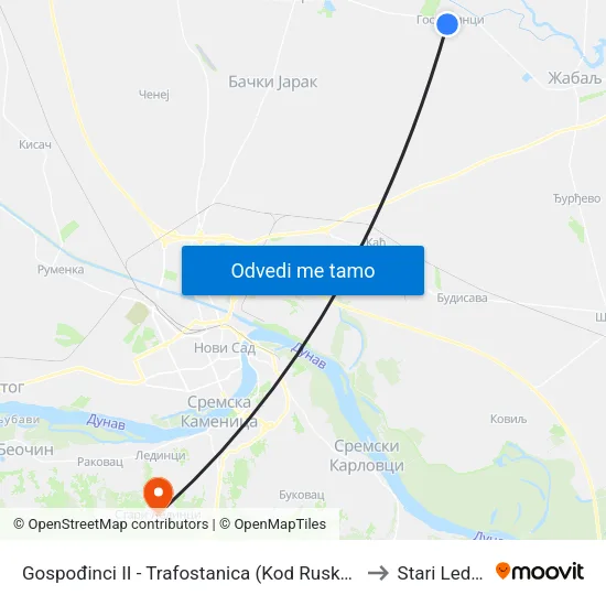 Gospođinci II - Trafostanica (Kod Ruske Crkve) to Stari Ledinci map