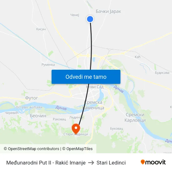 Međunarodni Put II - Rakić Imanje to Stari Ledinci map