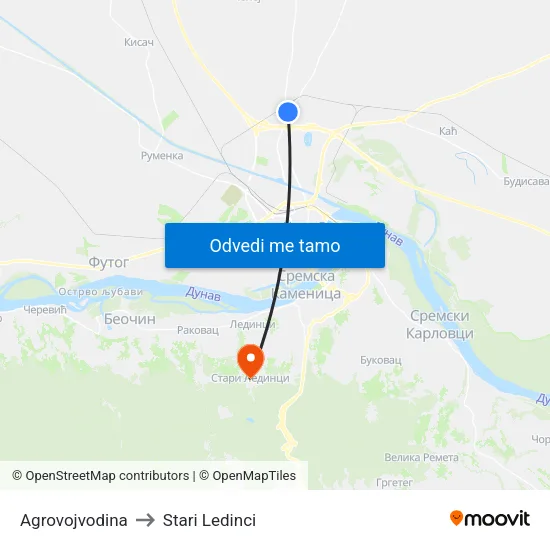 Agrovojvodina to Stari Ledinci map