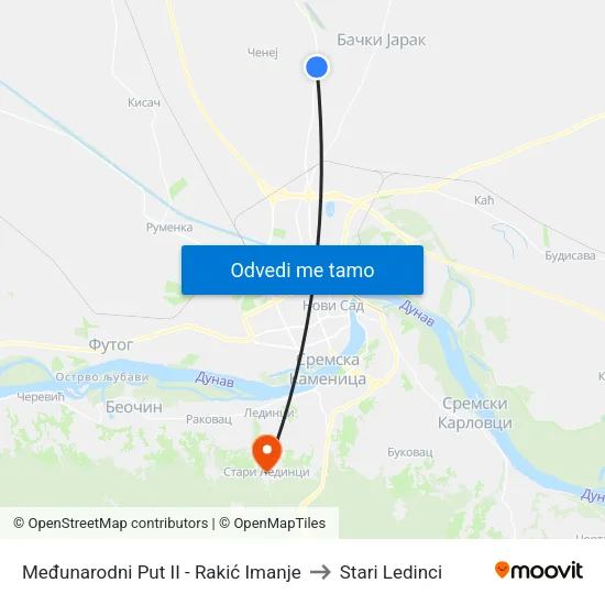 Međunarodni Put II - Rakić Imanje to Stari Ledinci map