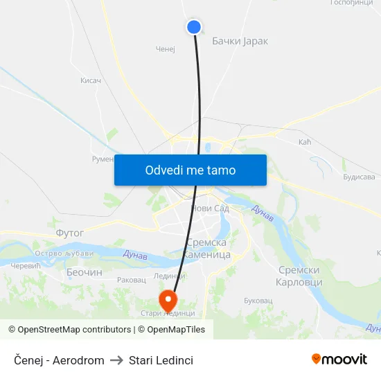Čenej - Aerodrom to Stari Ledinci map