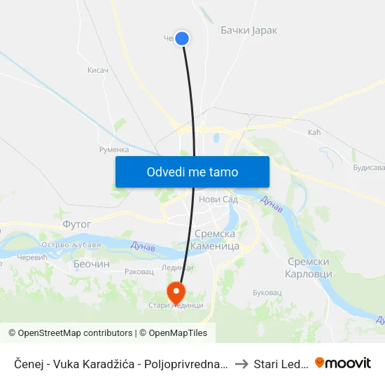 Čenej - Vuka Karadžića - Poljoprivredna Zadruga to Stari Ledinci map