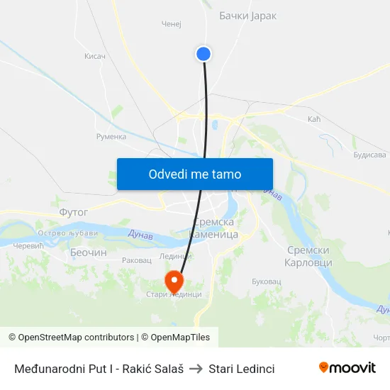 Međunarodni Put I - Rakić Salaš to Stari Ledinci map