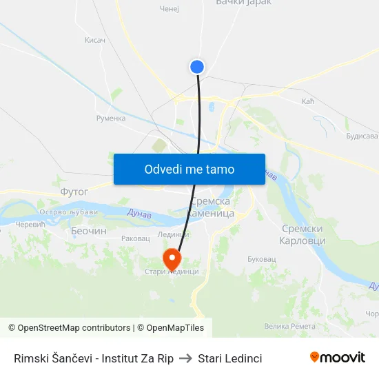 Rimski Šančevi - Institut Za Rip to Stari Ledinci map
