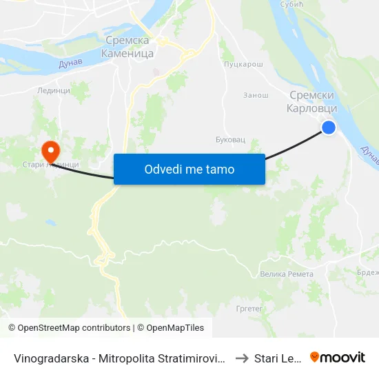 Vinogradarska - Mitropolita Stratimirovića (Okretnica) to Stari Ledinci map