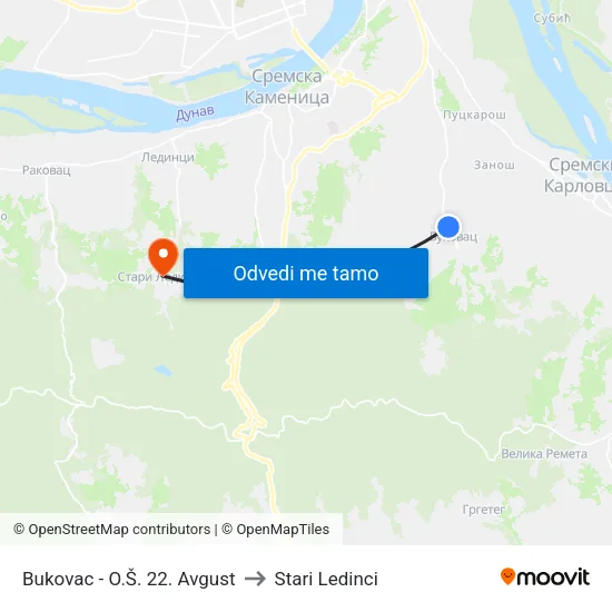 Bukovac - O.Š. 22. Avgust to Stari Ledinci map
