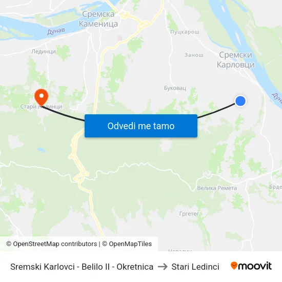 Sremski Karlovci - Belilo II - Okretnica to Stari Ledinci map