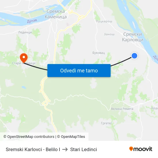 Sremski Karlovci - Belilo I to Stari Ledinci map