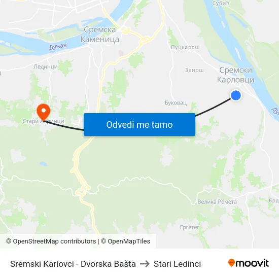Sremski Karlovci - Dvorska Bašta to Stari Ledinci map