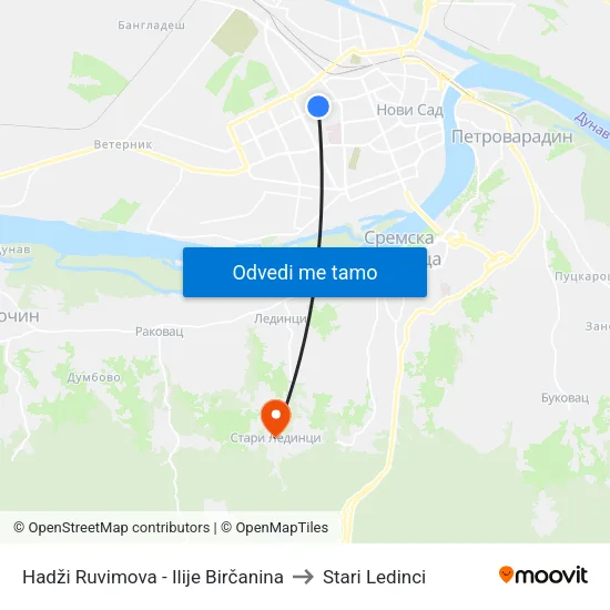 Hadži Ruvimova - Ilije Birčanina to Stari Ledinci map