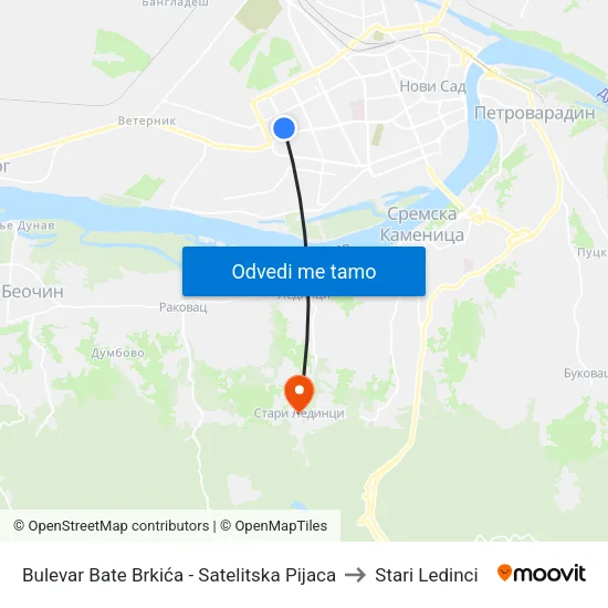 Bulevar Bate Brkića - Satelitska Pijaca to Stari Ledinci map