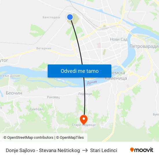 Donje Sajlovo - Stevana Neštickog to Stari Ledinci map