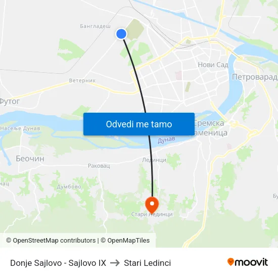 Donje Sajlovo - Sajlovo IX to Stari Ledinci map