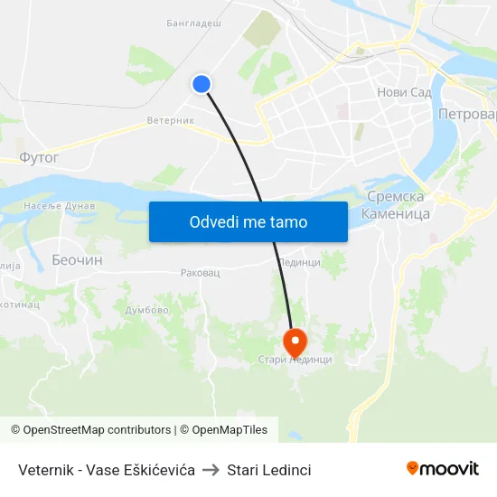 Veternik - Vase Eškićevića to Stari Ledinci map