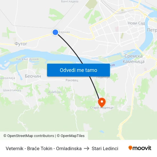 Veternik - Braće Tokin - Omladinska to Stari Ledinci map