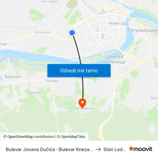 Bulevar Jovana Dučića - Bulevar Kneza Miloša to Stari Ledinci map