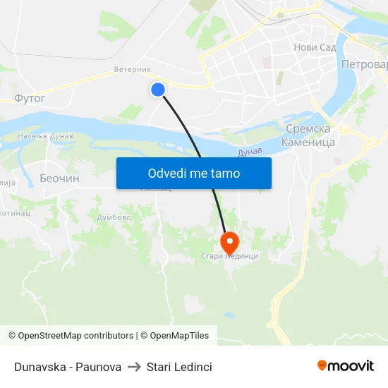 Dunavska - Paunova to Stari Ledinci map