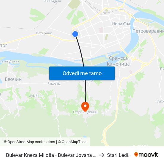 Bulevar Kneza Miloša - Bulevar Jovana Dučića to Stari Ledinci map