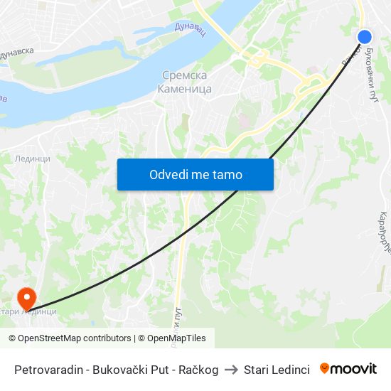 Petrovaradin - Bukovački Put - Račkog to Stari Ledinci map