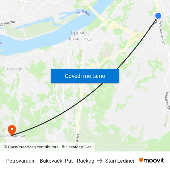 Petrovaradin - Bukovački Put - Račkog to Stari Ledinci map