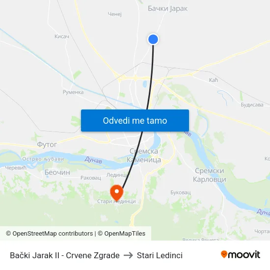 Bački Jarak II - Crvene Zgrade to Stari Ledinci map