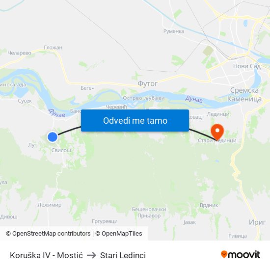 Koruška IV - Mostić to Stari Ledinci map