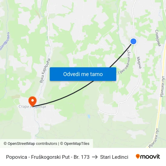 Popovica - Fruškogorski Put - Br. 173 to Stari Ledinci map