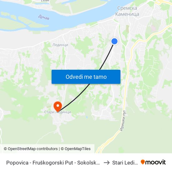 Popovica - Fruškogorski Put - Sokolska Ulica to Stari Ledinci map