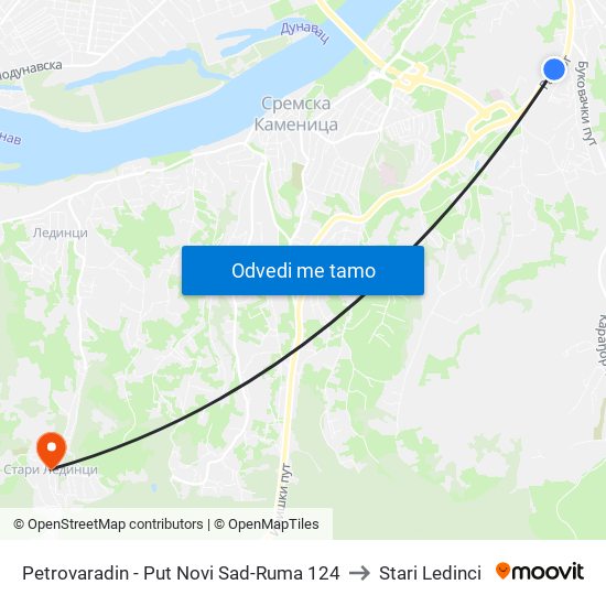 Petrovaradin - Put Novi Sad-Ruma 124 to Stari Ledinci map